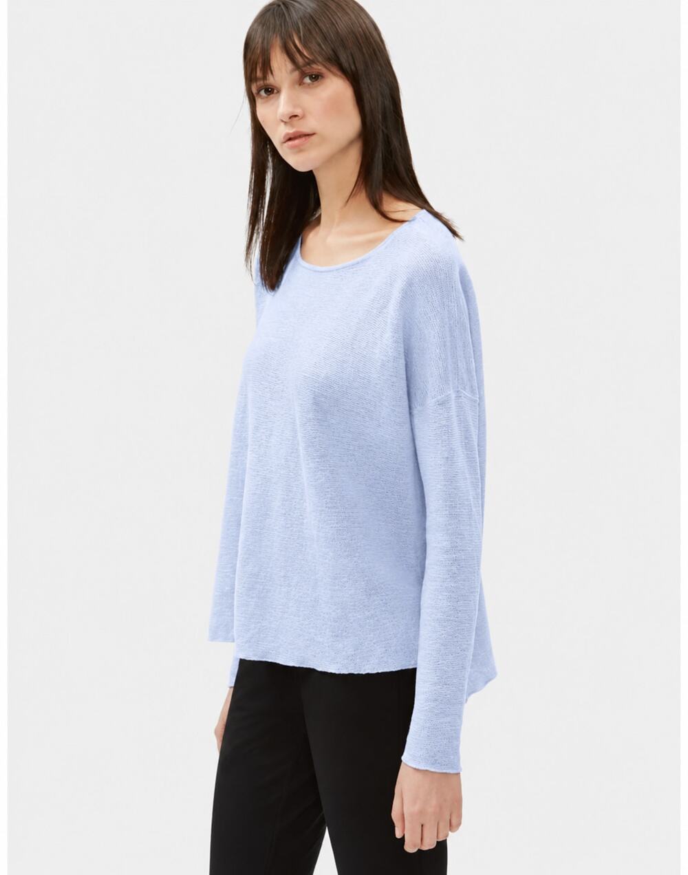 Eileen Fisher Sweater Womens XS Light Blue Organic Linen Knit Dropped Shoulders